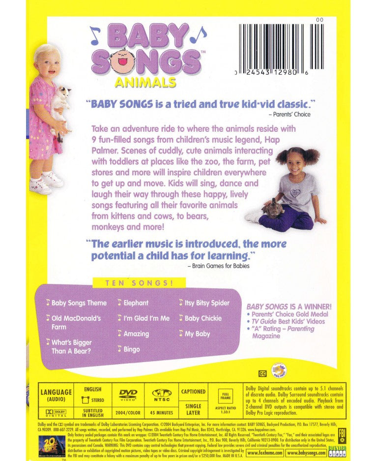 Baby Songs Animals DVD Back