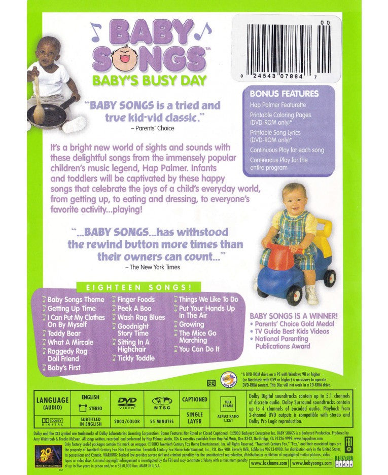 Baby Songs Baby's Busy Day DVD Back